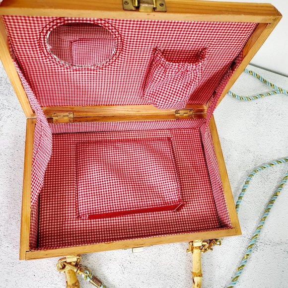 VIntage Parasol Painting Art Wooden‎ Vanity Crossbody Carry On Bag geisha 1909 - Picture 5 of 12